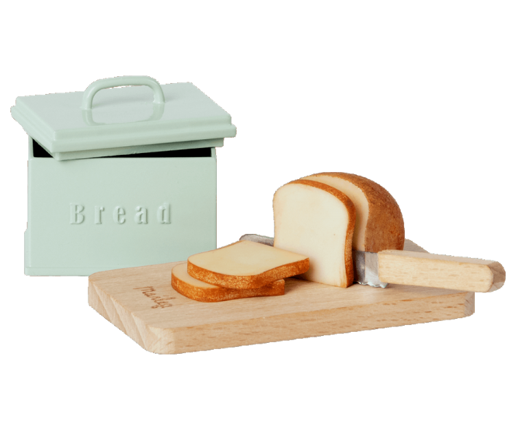 Miniatur Brot box mit Schneidebrett und Messer